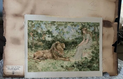 F.S. Iglesia 13 X 10 1/2” El león enamorado - 1883 Prang’s impresiones artísticas satinadas Foto 1 de 4
