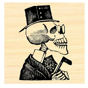 P46 Skeleton with top hat rubber stamp  - Picture 1 of 3
