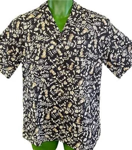 Camisa Aloha Hawaiana Negra Hecha en Hawaii Para Hombre Mediana - Imagen 1 de 4
