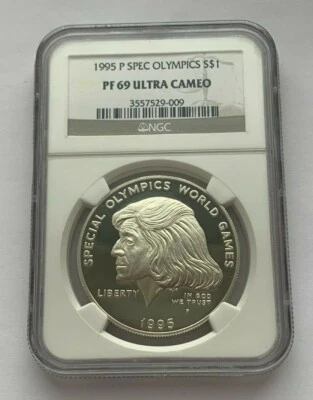 1995 P SPECIAL OLYMPICS WORLD GAMES PROOF NGC 69 ULTRA CAMEO SILVER 1$ COIN - Image 1 of 4
