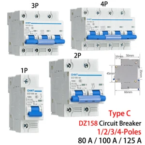 DZ158-125 1/2/3/4-Poles MCB Circuit Breaker Type C Disconnectors 80/100/125A 6kA - Picture 1 of 12