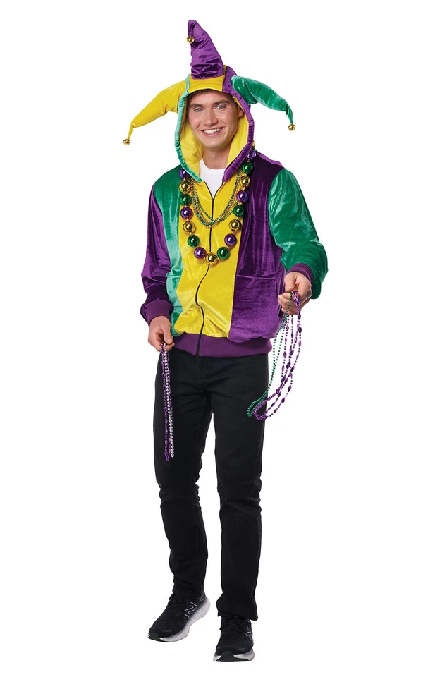 Mardi Gras Jester Hoodie Adult Costume - Image 1 of 1