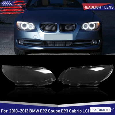 For BMW 328i 325i 335i E92 E93 2010-2013 LCI Headlight Lens Covers Left+Right US - Image 1 of 4