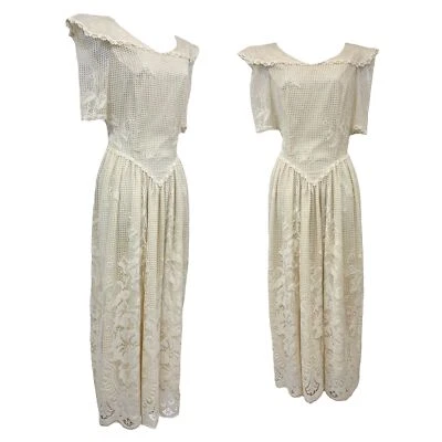 Vestido de fiesta vintage vintage años 80 blanco floral crochet encaje red casa núcleo Foto 1 de 4