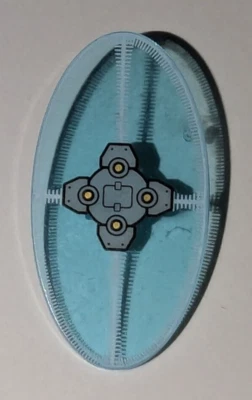 Lego Trans Transparent Blue Shield Silver Mechanical Pattern Part # 92747pb10 - Image 1 of 2