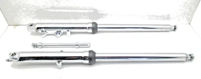 FXST HARLEY HARD CHROME FORK TUBES + 2" OVER,  CHROME SLIDERS, CHROME AXEL 89-99 - Image 1 of 2