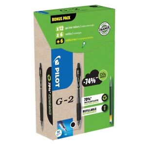 Green pack 12 Penne roller gel scatto G-2 0.7 mm + 12 refill - Nero - PILOT
