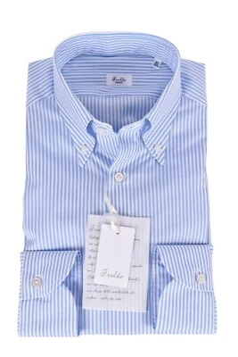 NEW Fralbo Napoli handmade cotton shirt 43 US 17 Modern fit blue striped - Image 1 of 4