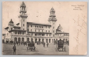 Atlanta GA Terminal Station Georgia Postcard Train Depot Horse Buggy PM 1907 - Picture 1 of 6
