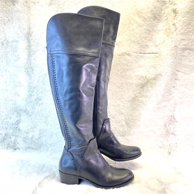 Botas Altas Vince Camuto Para Mujer Negras 7M Cuero VC Bendra Pull On Western Rider Foto 1 de 4