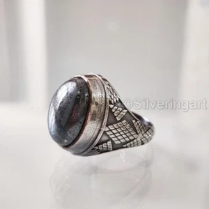 NATURAL METALLIC HEMATITE SOLID 925 SILVER HUGE BIRTHDAY GIFT OXIDIZED MENS RING - Picture 1 of 6