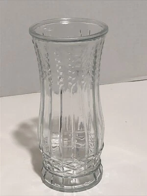 Florero vintage años 60 Brody Co. 9" vidrio transparente patrón de tallo de trigo rural Foto 1 de 4