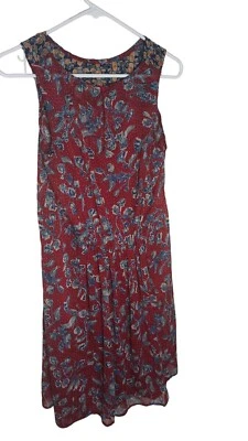 Vestido midi Lucky Brand para mujer rojo azul floral talla XS sin mangas cuello redondo Foto 1 de 3