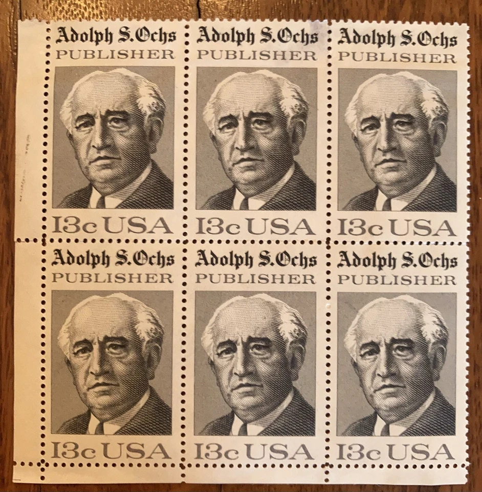 Block of 6 U.S. Stamps: Adolph S. Ochs, Publisher - Image 1 of 1