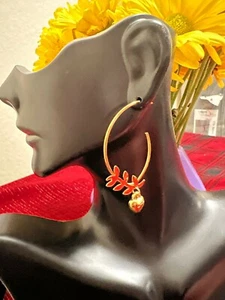 LITTLE HEART CHANDELIER EARRINGS COVERED WITH 18K GOLD FROM BRAZIL - Picture 1 of 2