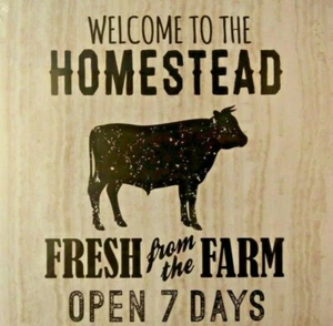 WELCOME TO HOMESTEAD COUNTRY FARM WALL ART PLAQUE DECOR SIGN NEW 8 x 8" FREE S/H - Picture 1 of 2