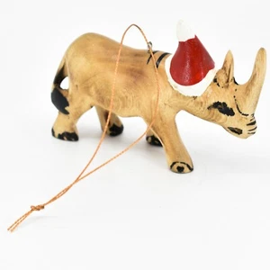 Sombrero de Papá Noel de madera de jacaranda tallado y pintado a mano rinoceronte adorno de Navidad - Imagen 1 de 5