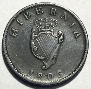 IRELAND - George III - Hibernia Penny - 1805 - Km-148.2 - Impaired PROOF - RARE! - Picture 1 of 2