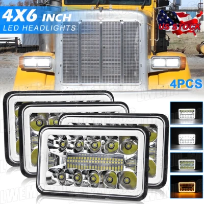 4 шт светодиодных фар 4x6 дюймов Hi/Lo с дневными ходовыми огнями для Peterbilt 379 378 Freightliner FLD120 - Изображение 1 из 4