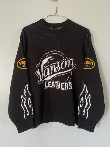 Pull tricoté cuir Supreme Vanson SS22 taille L noir patchwork top