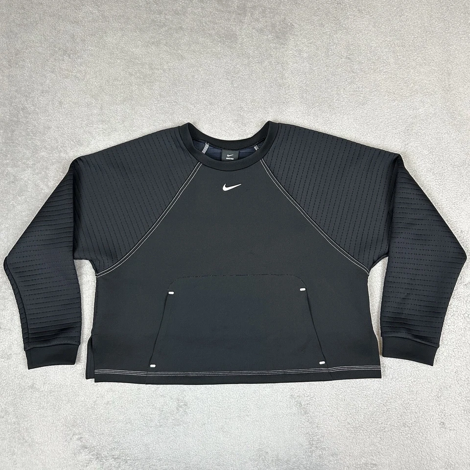Sudadera Nike Pro Mujer Pequeña Negra Suéter Centro Swoosh Recortada De Gran Tamaño Foto 1 de 4