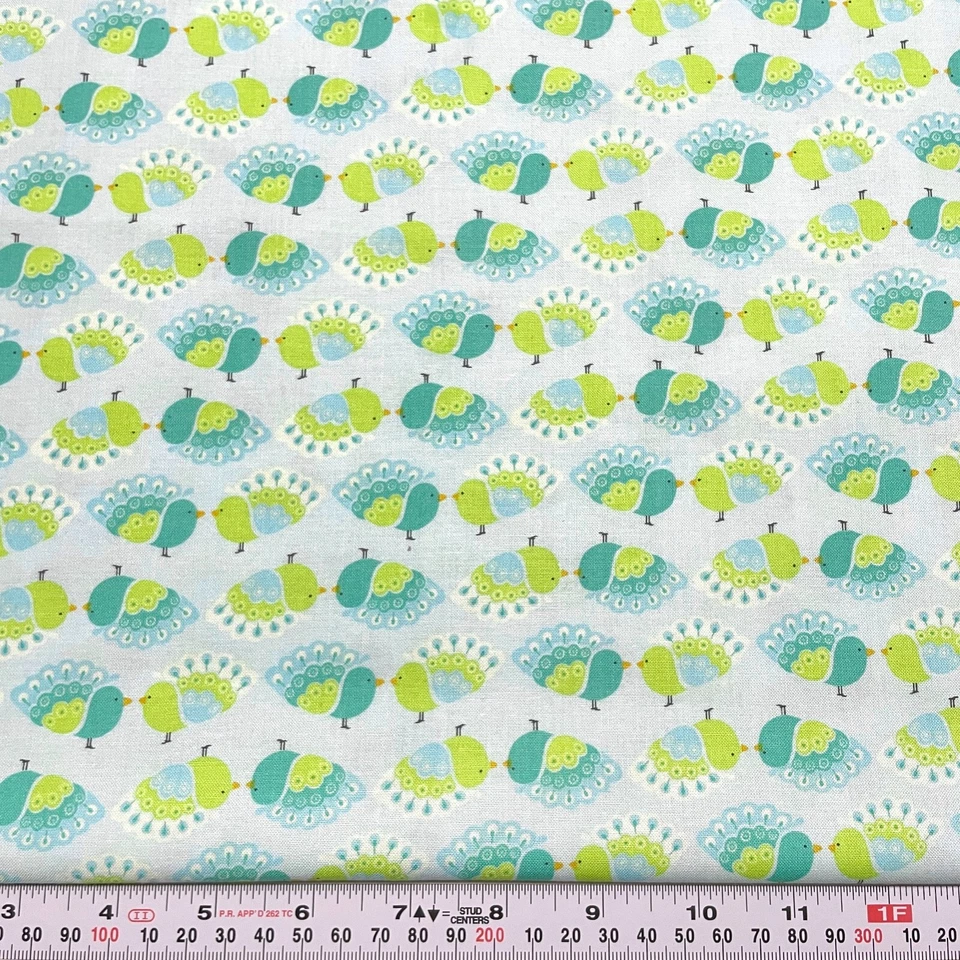 Pinfeathers de Carina Gardner Northcott pavos reales remanente de algodón azul 14" x 43" Foto 1 de 2