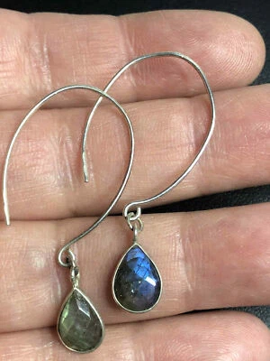 Brincos brioleta de labradorita 5254 prata esterlina assinada FNA 925 1,8 gramas - Imagem 1 de 2