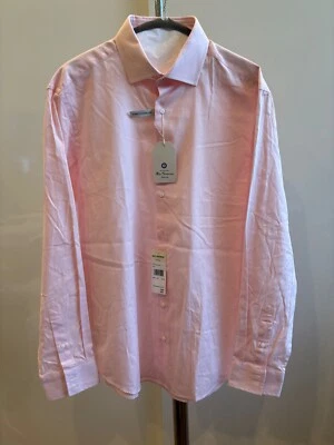 Camisa de vestir Ben Sherman para hombre ajustada elástica 16,5 34/35 rosa nueva con etiquetas Foto 1 de 4