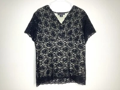Blusa de encaje en contraste negra Dialogue talla 2X Foto 1 de 4