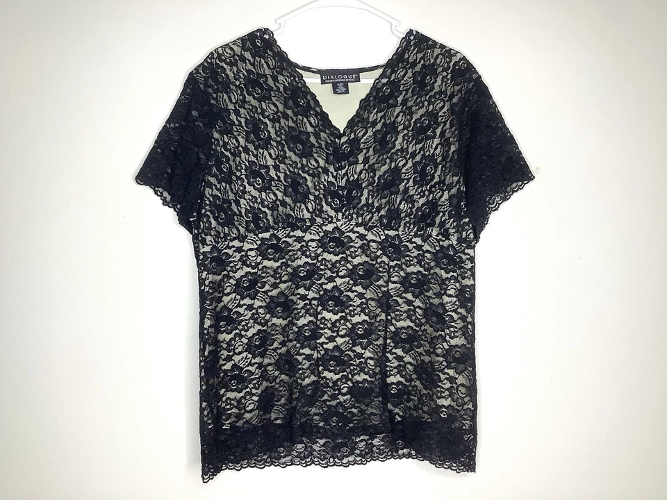 Dialogue черный контраст кружева блузка размер 2 X - Изображение 1 из 4