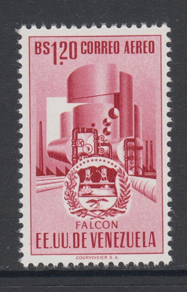 Venezuela Sc C460 MNH. Refinería de petróleo 1956 1,20 B rojo rosa, fresco, brillante, en muy buen estado Foto 1 de 1