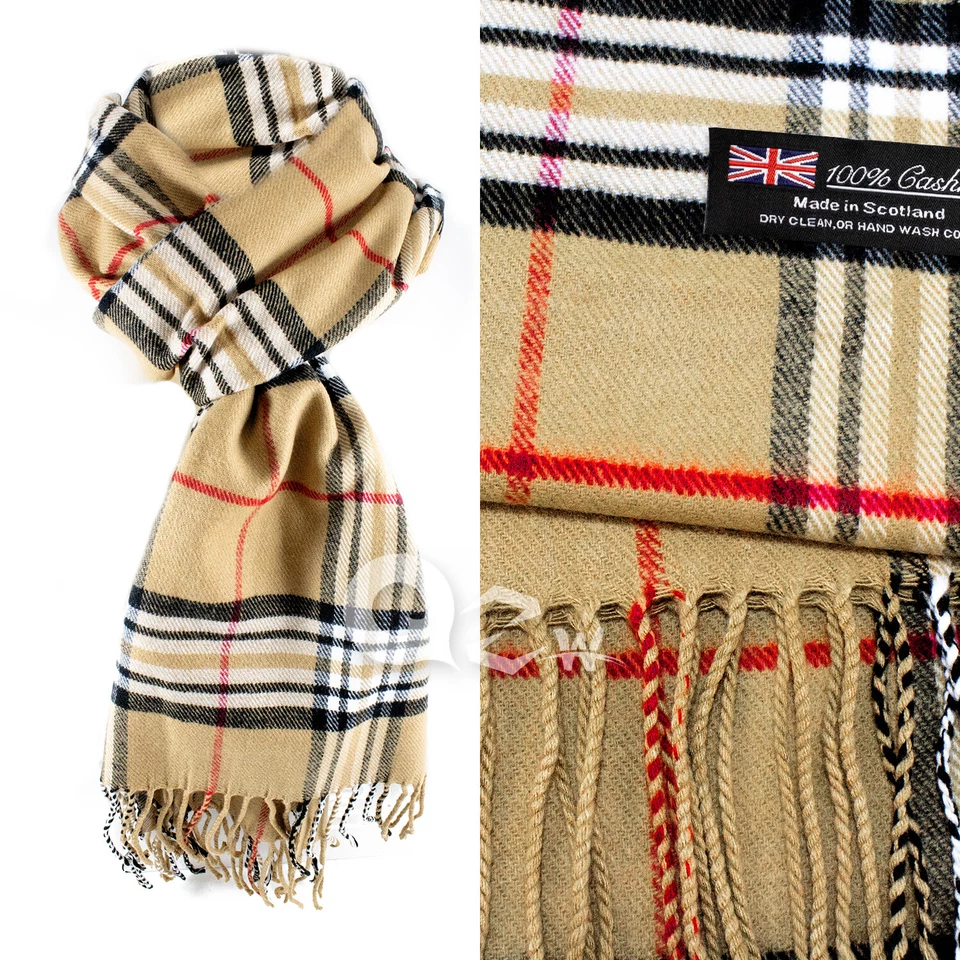 Mens Womens Winter Warm SCOTLAND Made 100% CASHMERE Scarf Scarves Plaid Wool - Image 1 of 1