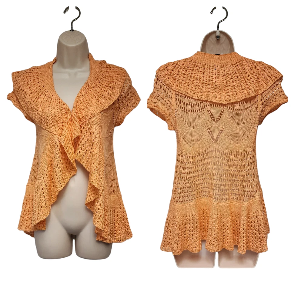 Rue 21 Crochet Open Cardigan Orange Tunic Sweater Size Medium  - Image 1 of 4