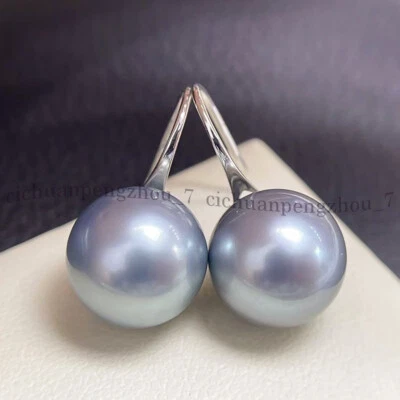 Pendientes de gancho colgantes perfectos redondos AAA gris plata Akoya perlas naturales reales Foto 1 de 4