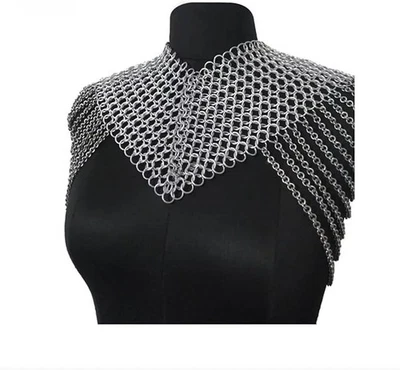 Armadura de hombro de cota de malla medieval, cuello de aluminio, disfraz SCA LARP plateado Foto 1 de 2