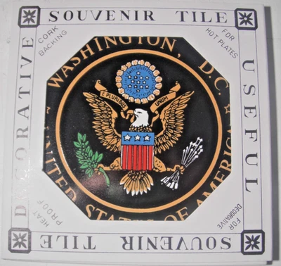 WASHINGTON DC S H Berna c.1992 Cerámica TRIVET Respaldo Corcho Taiwán Foto 1 de 4