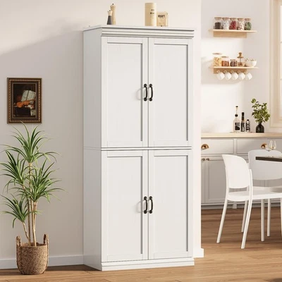 Tall Kitchen Pantry Cabinet w/Doors and Shelves, Freestanding Cupboard Cabinet - Image 1 of 4