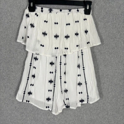 Женский комбинезон Japna XS белый без бретелек с оборками цветущий богемное ацтекское побережье курорт - Изображение 1 из 4