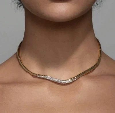 Solanales Neckace Crystal Pavé Collar Gold Chain Irregular Boho CZ VTG Molten - Image 1 of 4