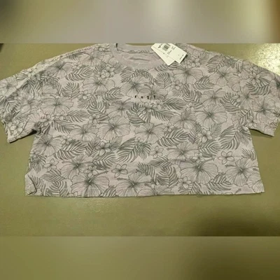 Nwt roxy womens purple/grey palm leaf floral print oversized cropped tee - Image 1 of 3