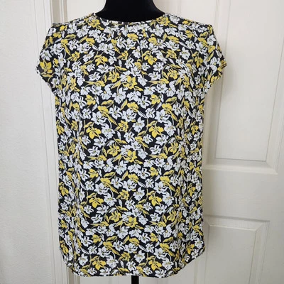 Blusa Floral Banana Republic Mujer Pequeña Manga Corta Amarillo Negro Blanco Foto 1 de 4