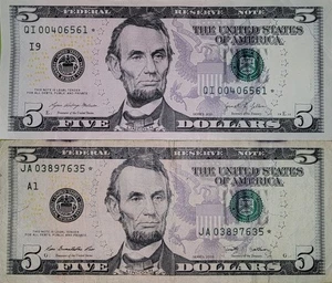 $5 Star Notes – U.S. Bills with a Star in the Serial Number - Picture 1 of 2
