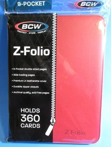 BCW GAMING Z-FOLIO 9-POCKET LX ALBUM - RED, HOLDS 360 CARDS, ZIPPER CLOSURE - Picture 1 of 3