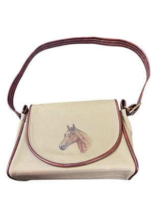 Bolso de Hombro de Colección Cabeza de Caballo Ecuestre de Lona Cuero Marrón Borde Country Western Foto 1 de 4