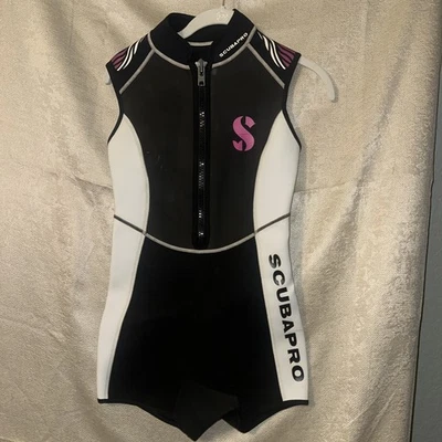 SCUBAPRO Mujeres Frontal Cremallera Corto Buceo Traje de Baño Mono Medio Rosa Negro Blanco Foto 1 de 4
