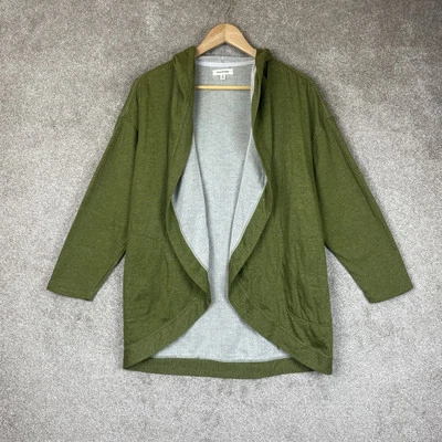 Max Studio Cardigan Womens Small Green Hooded Stretch Pockets Open Front- 2598* - Image 1 of 4