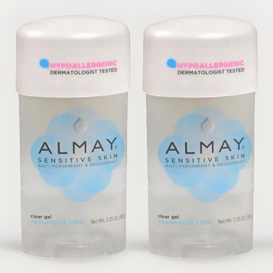 2 件装:Almay 防汗除臭止汗剂不含香料透明凝胶敏感 2.25 盎司 — 第 1/1 张图片