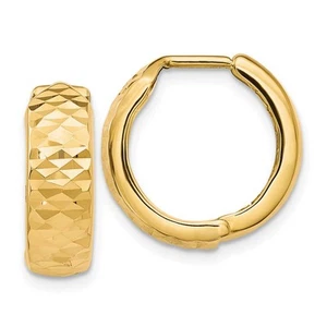 5mm 10k Yellow Gold Diamond Cut Hinged Huggie Hoops, 16mm (5/8 Inch) - Picture 1 of 7