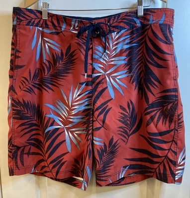 Мужские плавки Nautica XL красные синие пальмовые листья 4 кармана крючок и петля шнурок - Изображение 1 из 4