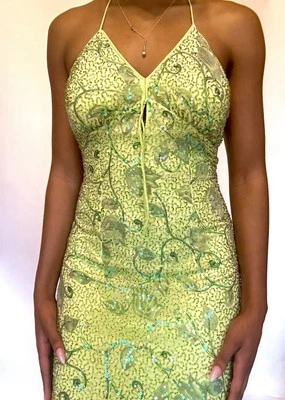 Venus Green Beaded Halter Gown Size Small y2k fairy  sequin - Image 1 of 4